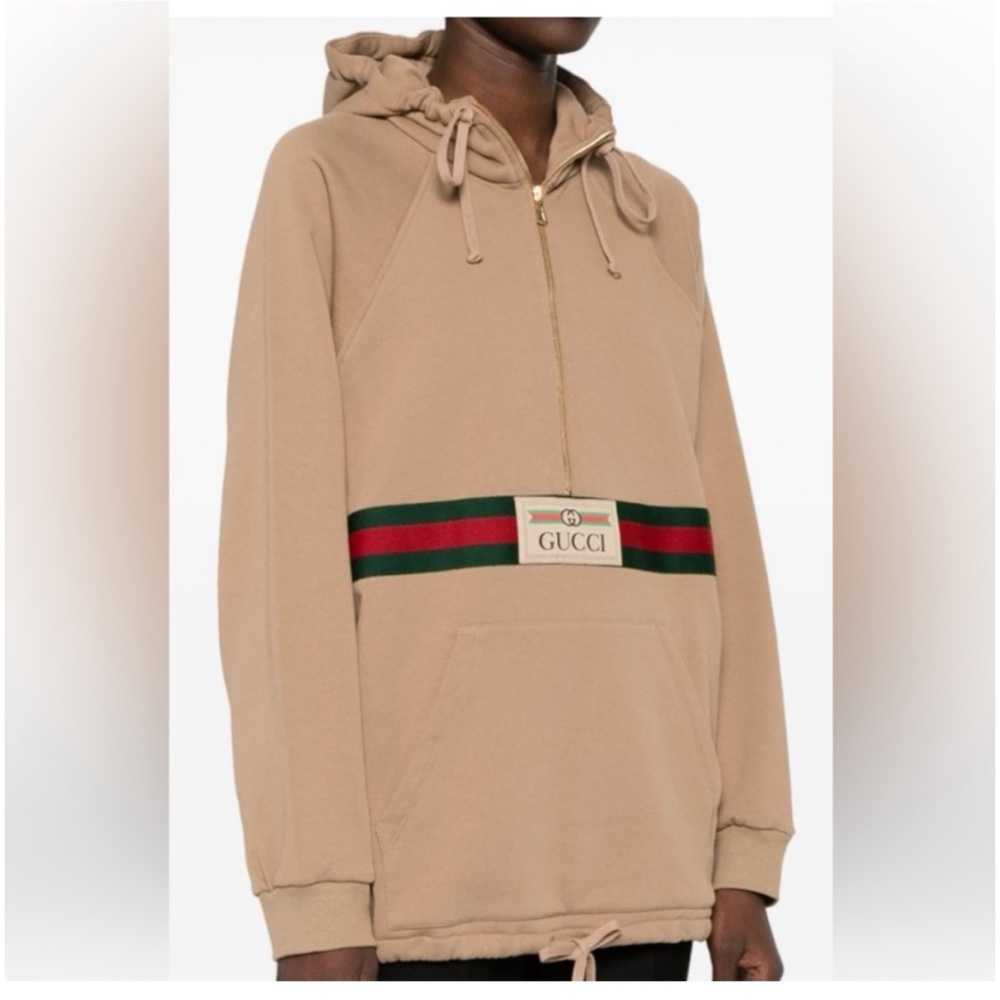 Gucci web striped half zip cotton hoodie size XXL made in Italy
NWT